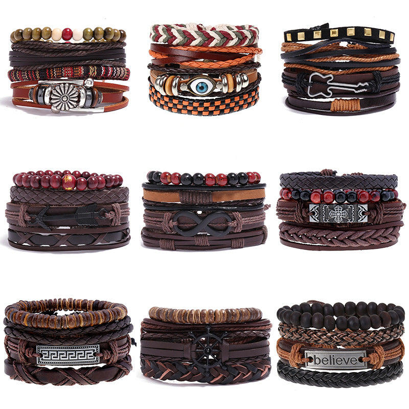 Wholesale DIY Hand Woven Men's Multi-layer Leather Bracelet
